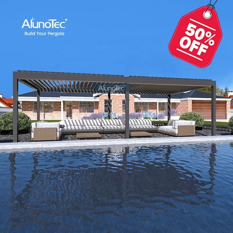 AlunoTec 3x6m Outside Shade Covered Gazebo Designs White Black Grey Louvered Pergola