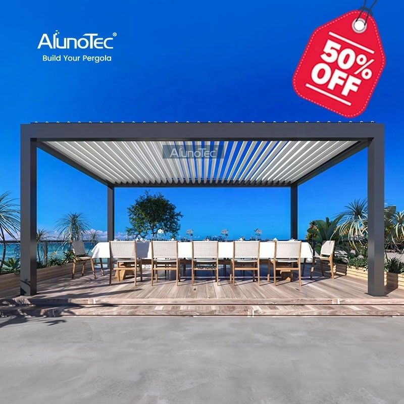 AlunoTec 3x6m Outside Shade Covered Gazebo Designs White Black Grey Louvered Pergola