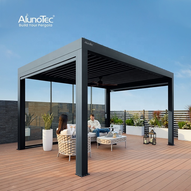 Waterproof Remote Control Bioclimatic 3x3 3x4 4x3 4x6 Gazebo Aluminium Pergola with LED Light