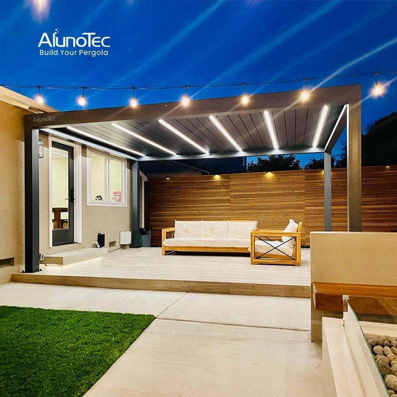 Waterproof Remote Control Bioclimatic 3x3 3x4 4x3 4x6 Gazebo Aluminium Pergola with LED Light