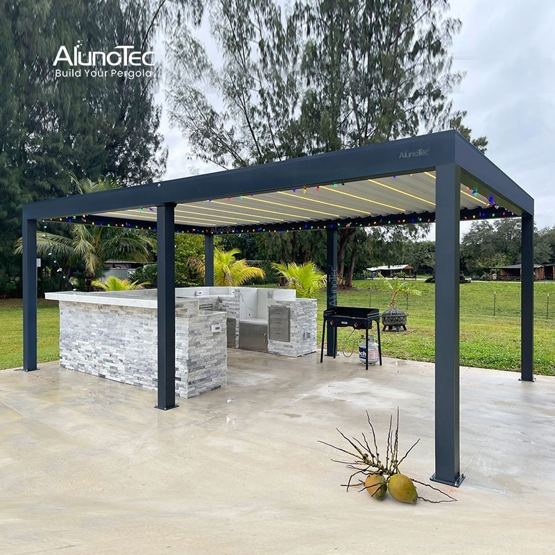 AlunoTec Luxury Motorized Patio Roof Aluminium Pergola Furniture Sets Garden Gazebo Outdoor Furniture