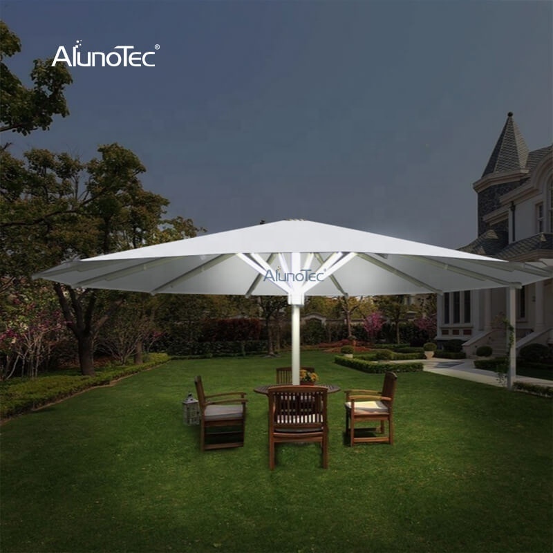 Cafe Shop Aluminum Alloy Frame Fabric Roof Umbrella Outdoor Waterproof Round White Shading Umbrella