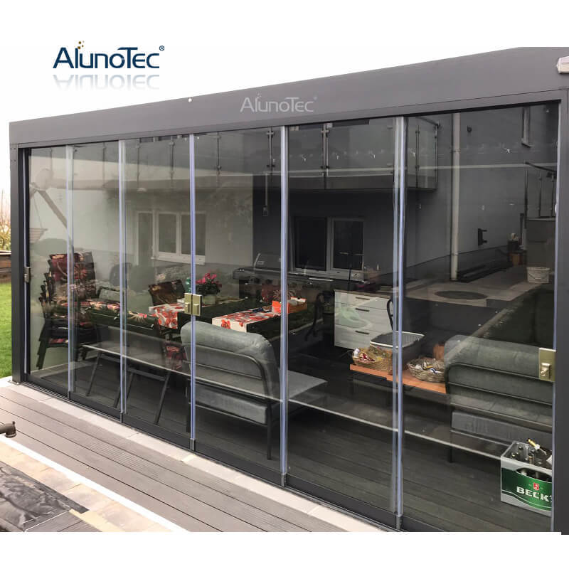 AlunoTec Design Patio Aluminum Frame Outdoor Terrace Frameless Glass Sliding Door