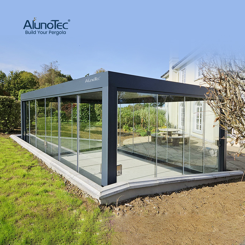 AlunoTec Pergolas Bioclimatique Louvre Gazebo Metal Opening Roof Outdoor Electric Pergola 3x4 Terrace Roofing