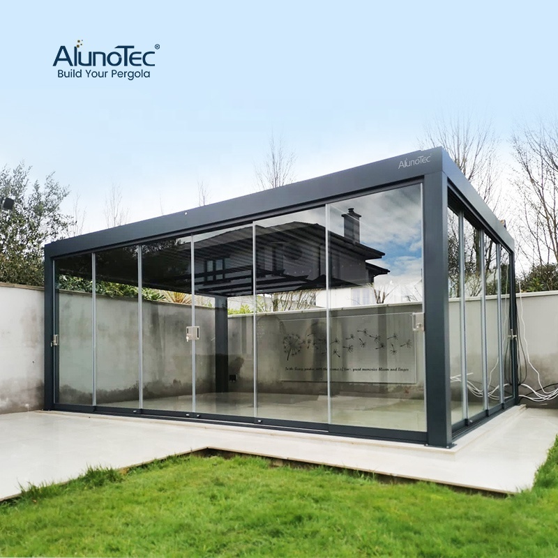 AlunoTec Pergolas Bioclimatique Louvre Gazebo Metal Opening Roof Outdoor Electric Pergola 3x4 Terrace Roofing