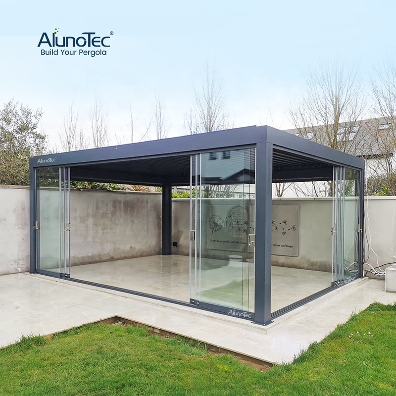 AlunoTec Pergolas Bioclimatique Louvre Gazebo Metal Opening Roof Outdoor Electric Pergola 3x4 Terrace Roofing