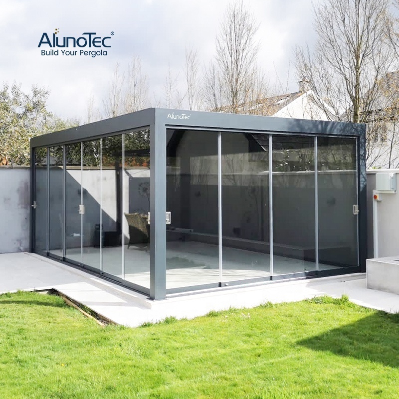 AlunoTec Pergolas Bioclimatique Louvre Gazebo Metal Opening Roof Outdoor Electric Pergola 3x4 Terrace Roofing