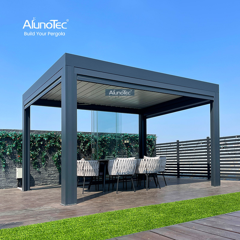 100% Waterproof Pergolas Roof Aluminium Louvered Roof Pergola Kits Garden Gazebo with Motor Roller Side Screen