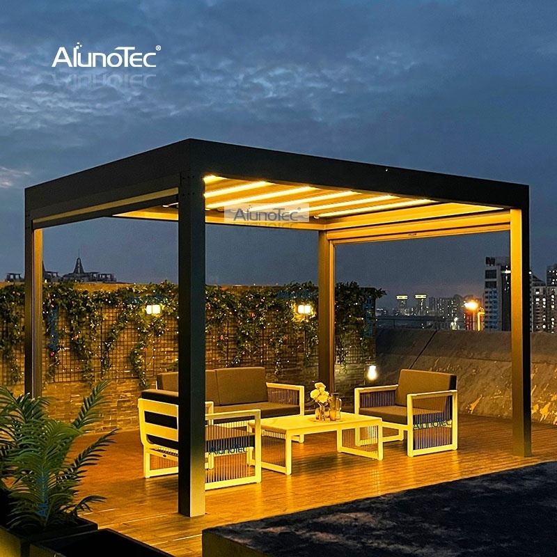 AlunoTec Garden Patio Louvred Roof Free Standing Design Automatic Pergola Covers Aluminium Deck Gazebo