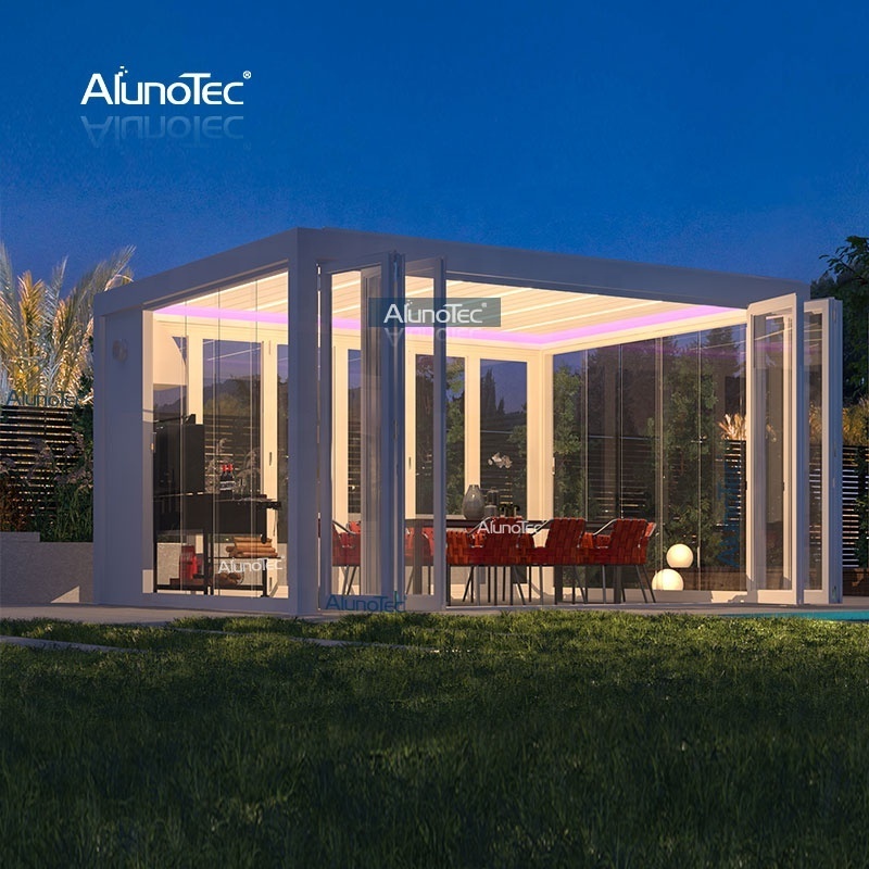 AlunoTec Garden Patio Louvred Roof Free Standing Design Automatic Pergola Covers Aluminium Deck Gazebo