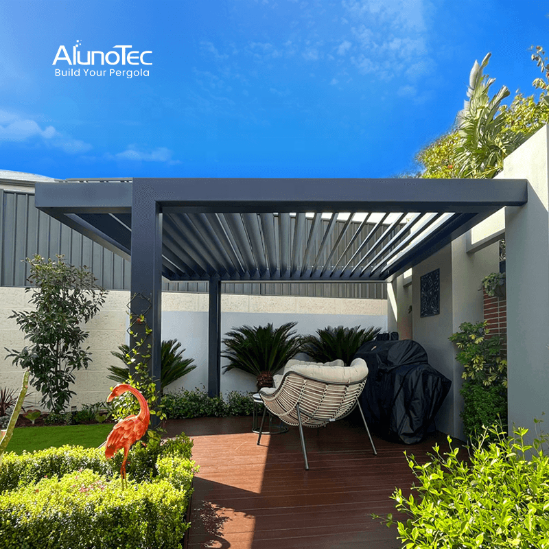 AlunoTec Waterproof Aluminum Patio Coverings Electric Opening Roof System Garden Bioclimatic Pergola