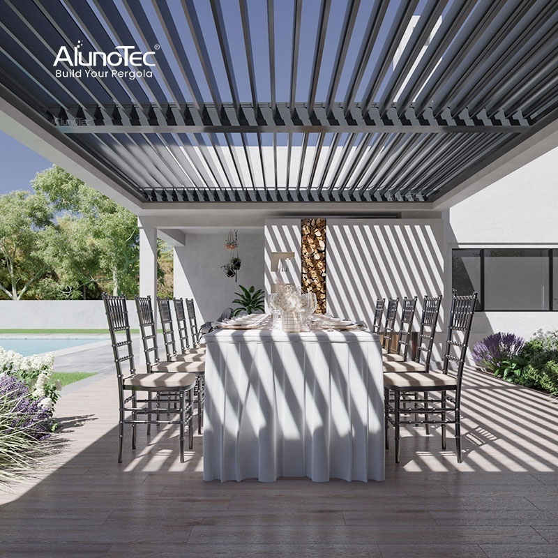 AlunoTec Luxury Motorized Patio Roof Aluminium Pergola Furniture Sets Garden Gazebo Outdoor Furniture