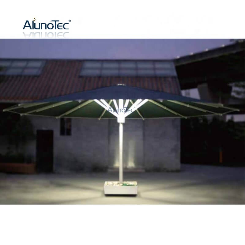 Cafe Shop Aluminum Alloy Frame Fabric Roof Umbrella Outdoor Waterproof Round White Shading Umbrella