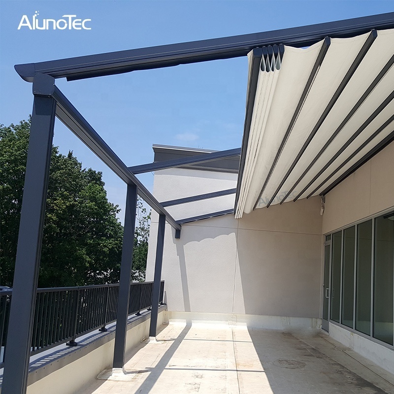 AlunoTec Motorized Waterproof Awnings PVC Patio Retractable Aluminum Outdoor Pergola Canopy Roof