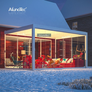 AlunoTec Strong Aluminium Pergola Opening Roof Waterproof Gazebo Manufacturers Pergolas Canopy with Sliding door