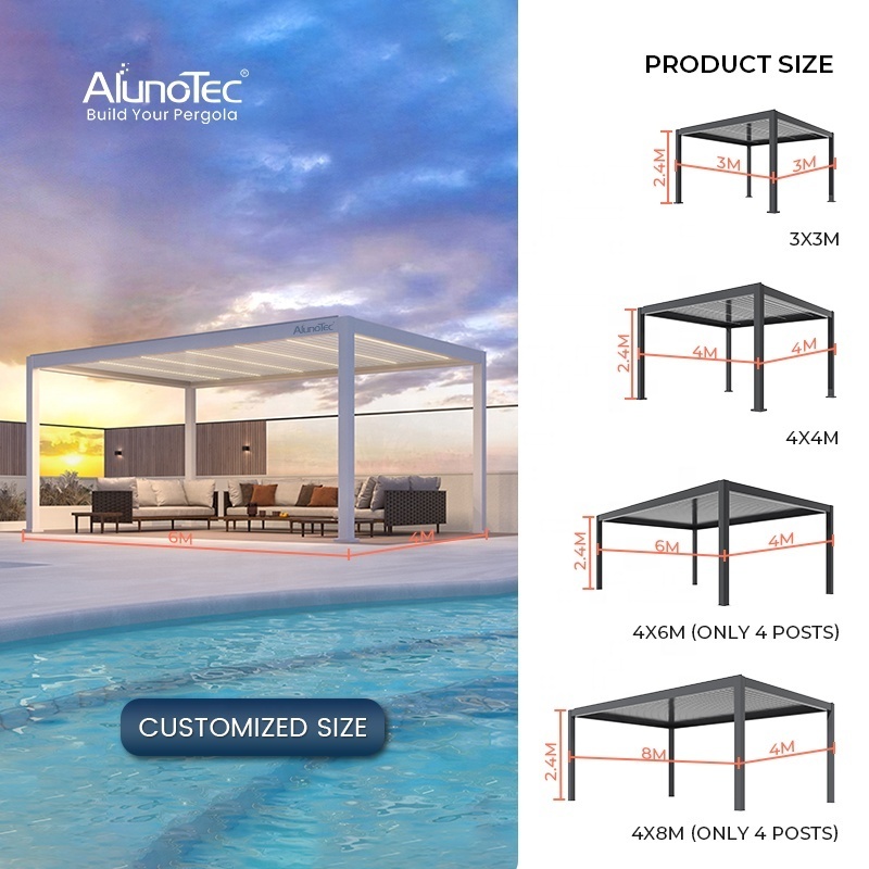 AlunoTec Outdoor Garden Pergola Motorized Awning Louvered Roof Waterproof Louvre Gazebos Sunroom Aluminium Pergolas