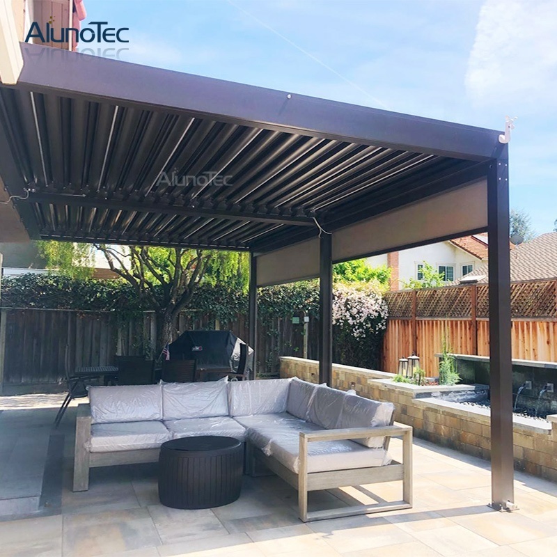 AlunoTec Luxury Canopy Roof Electric Outdoor Garden Patio Pergola Waterproof Motorized Gazebo with Screens