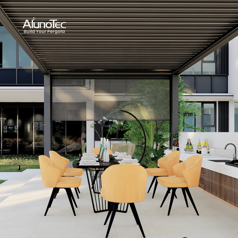 AlunoTec Aluminum Waterproof Louver Gazebo Outdoor Bioclimatic Awning Louvre System Roof Pergola