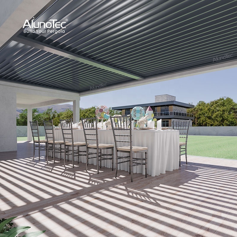 AlunoTec Luxury Motorized Patio Roof Aluminium Pergola Furniture Sets Garden Gazebo Outdoor Furniture