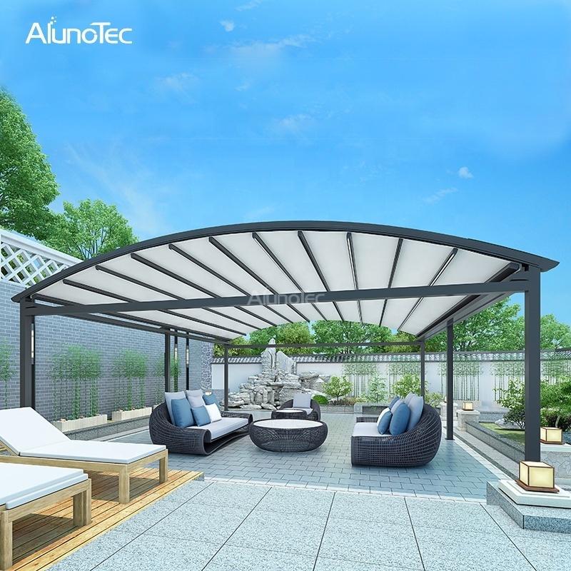 AlunoTec Aluminum Retractable Roof Pergola Bioclimatic Metal Gazebo Motorized Canopy Awning