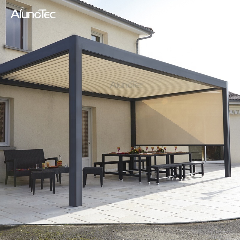 AlunoTec Aluminum Motorized Waterproof Pergola Covers Sunshade Louvered Roof Gazebo With Louvre