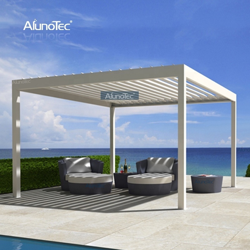 AlunoTec Outdoor Garden Gazebo Patio Louver Motorized Awning Kits Bioclimatica Solar Aluminum Pergola 3x4