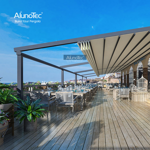 AlunoTec Wind Resistant Retractable Electric Patio Cover Shade Awnings Pergola For Restaurant