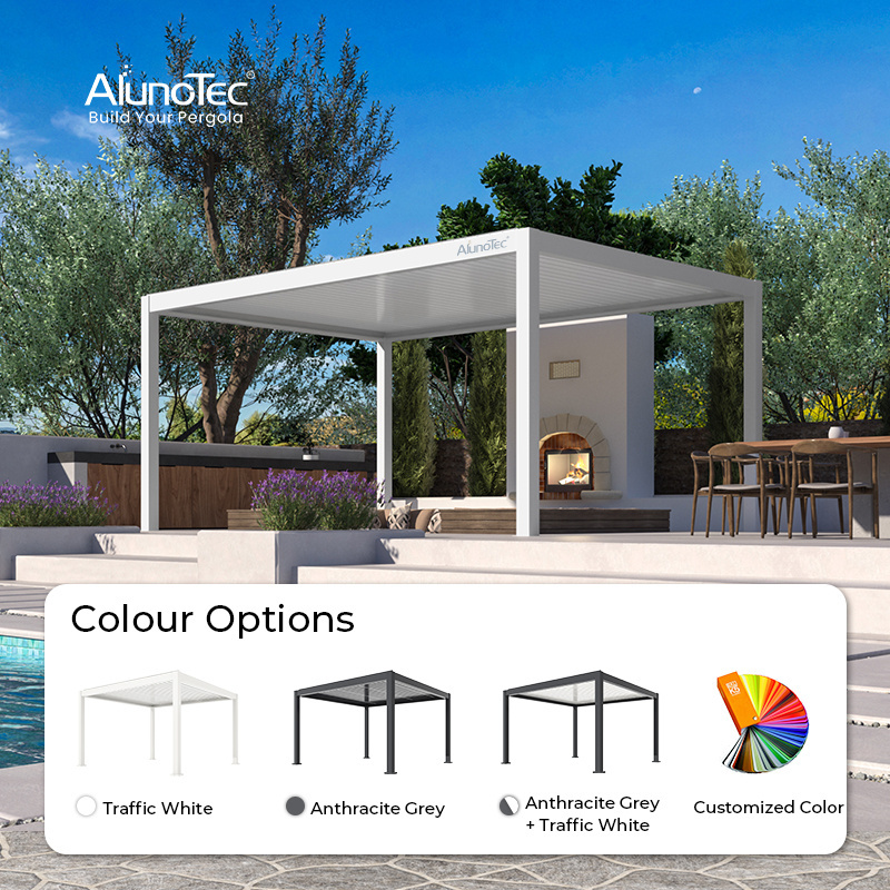 AlunoTec Outdoor Garden Pergola Motorized Awning Louvered Roof Waterproof Louvre Gazebos Sunroom Aluminium Pergolas