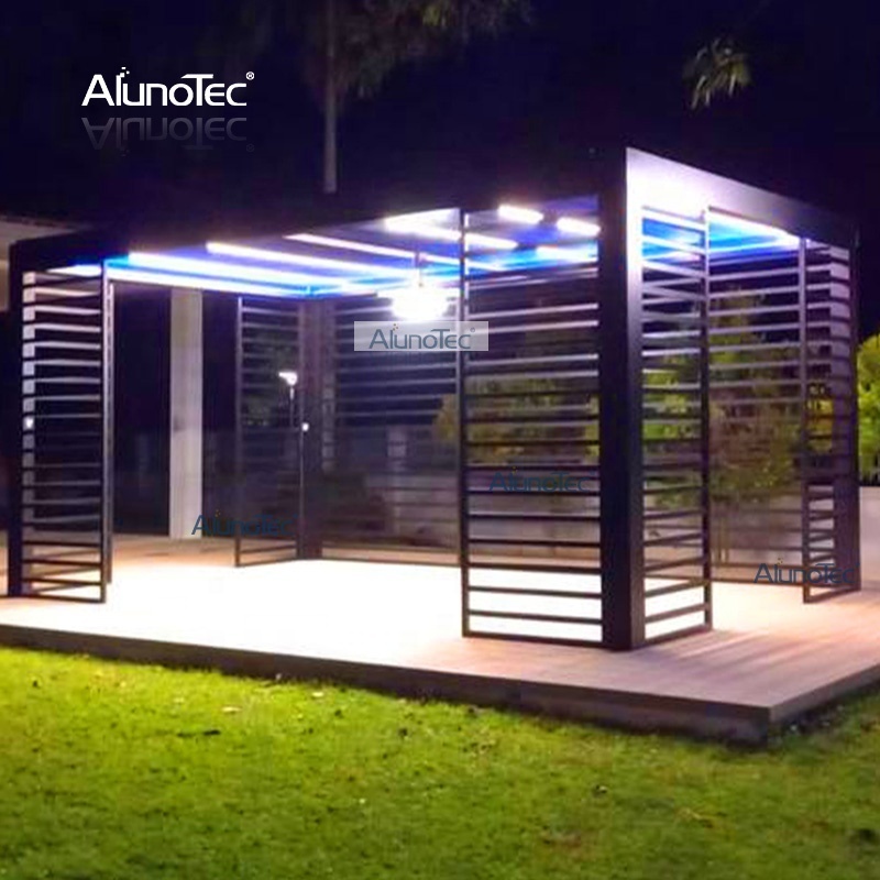 AlunoTec Motorized Waterproof  Louver Roof  Best Selling Adjustable Outdoor Gazebo Aluminum Pergola Blinds