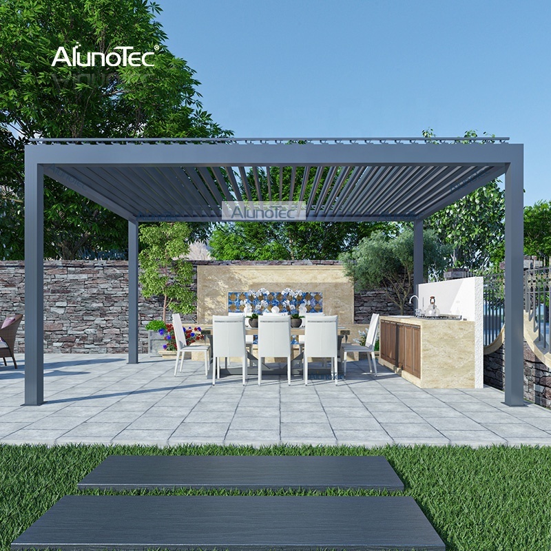 AlunoTec Aluminum Outdoor Shed Arches arbours Pergolas Garden Waterproof Louver Roof Pergola Patio Gazebo