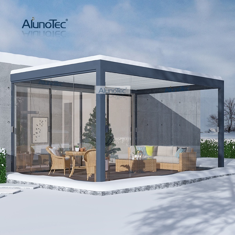 AlunoTec Aluminum Outdoor Shed Arches arbours Pergolas Garden Waterproof Louver Roof Pergola Patio Gazebo