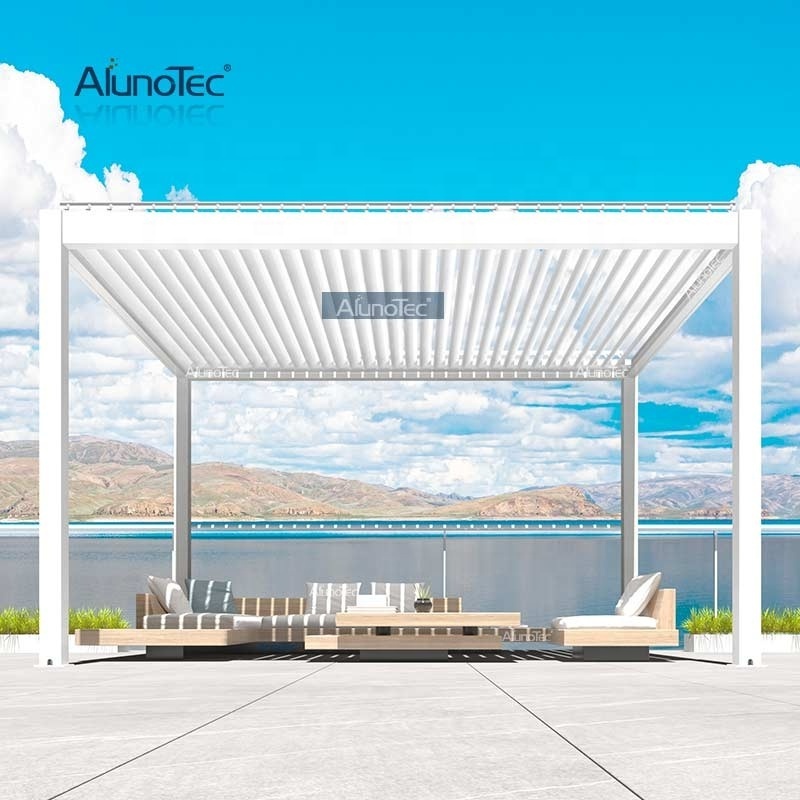 ALUNO Pergo-ECO Wall Mounted Manual Operated Louvered Kit Awning Aluminium Patio Cover Restaurant Pergola Gazebo