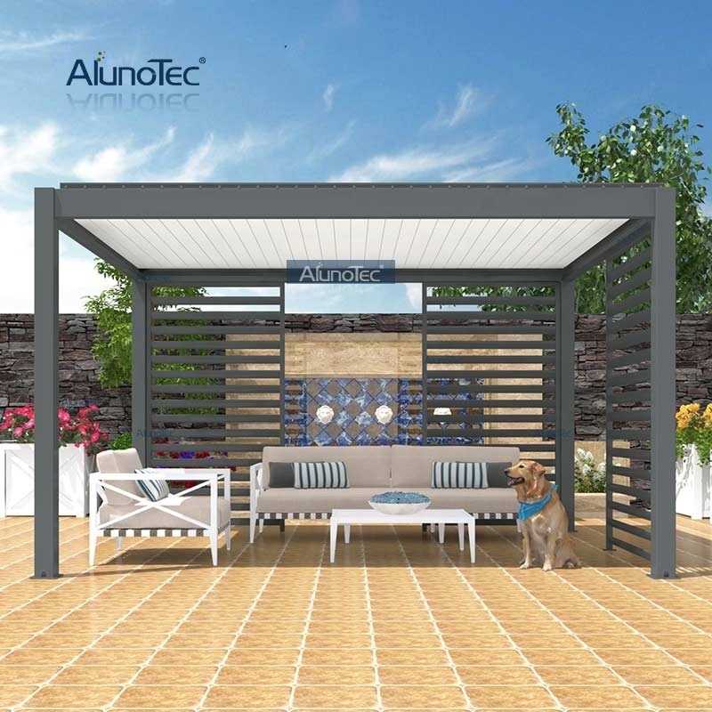 ALUNO Pergo-ECO Wall Mounted Manual Operated Louvered Kit Awning Aluminium Patio Cover Restaurant Pergola Gazebo