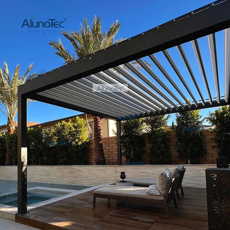 AlunoTec Modern Design Outdoor Garden Roof Pergolas Aluminium Gazebo Outdoor Pergola Cover for Restaurant