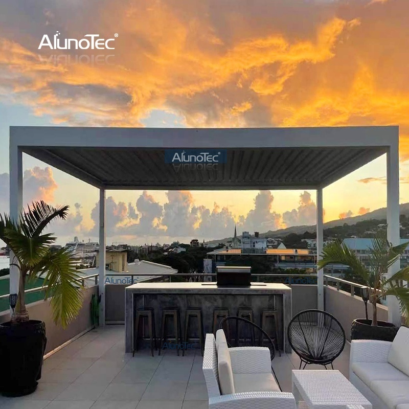 AlunoTec Exterior Opening Electric Louvre System Pergolas Kit Installation Gazebo Bioclimatica Aluminum Pergola