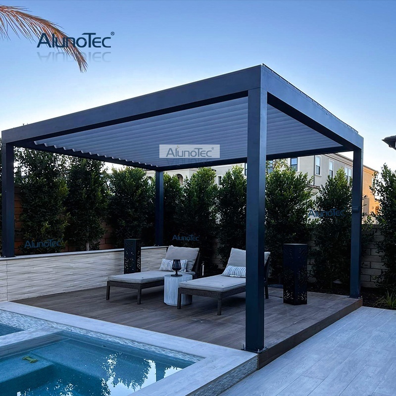 AlunoTec Exterior Opening Electric Louvre System Pergolas Kit Installation Gazebo Bioclimatica Aluminum Pergola