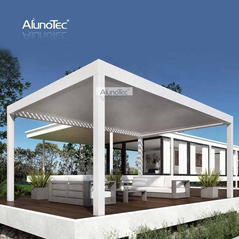 AlunoTec Louver Summer House Aluminium Pergolas Roof Modern Pergola Kitchen Gazebos with Led Light