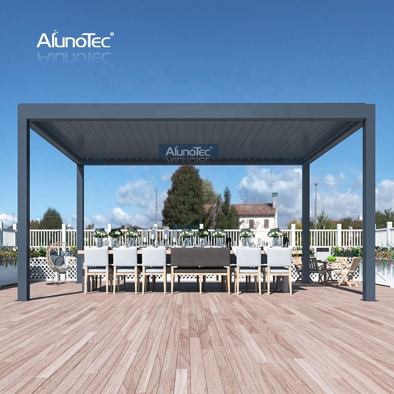 AlunoTec Waterproof Aluminum Outdoor Motorized Patio Cover Arches Louver Gazebo Garden Pergola