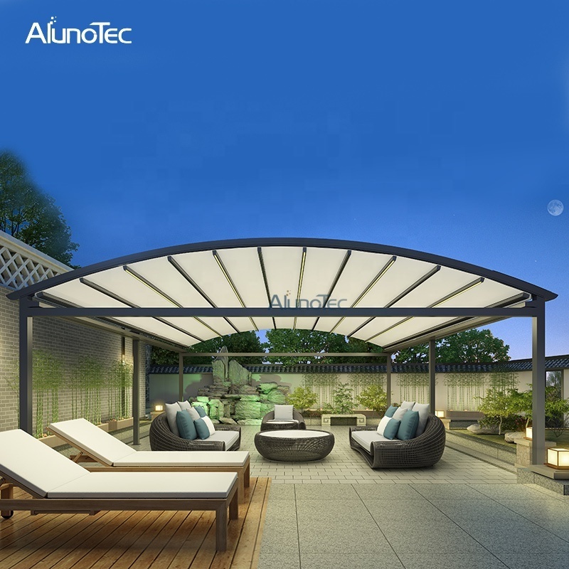 AlunoTec Outdoor Motorized Electric Retractable Canopy Aluminum Pergola Roof Awning  With Side Screen