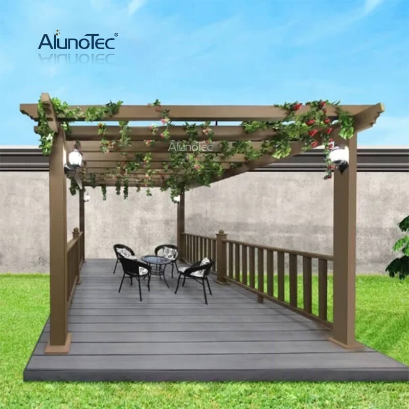 AlunoTec Waterproof Terrace Cover Opening Roof Shade Wood Plastic Composite WPC Patio Awning Wooden Jardin Gazebo Pergola