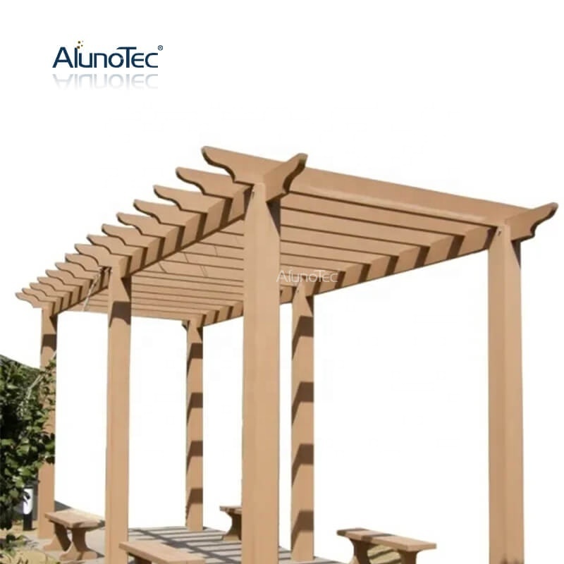 AlunoTec Waterproof Terrace Cover Opening Roof Shade Wood Plastic Composite WPC Patio Awning Wooden Jardin Gazebo Pergola