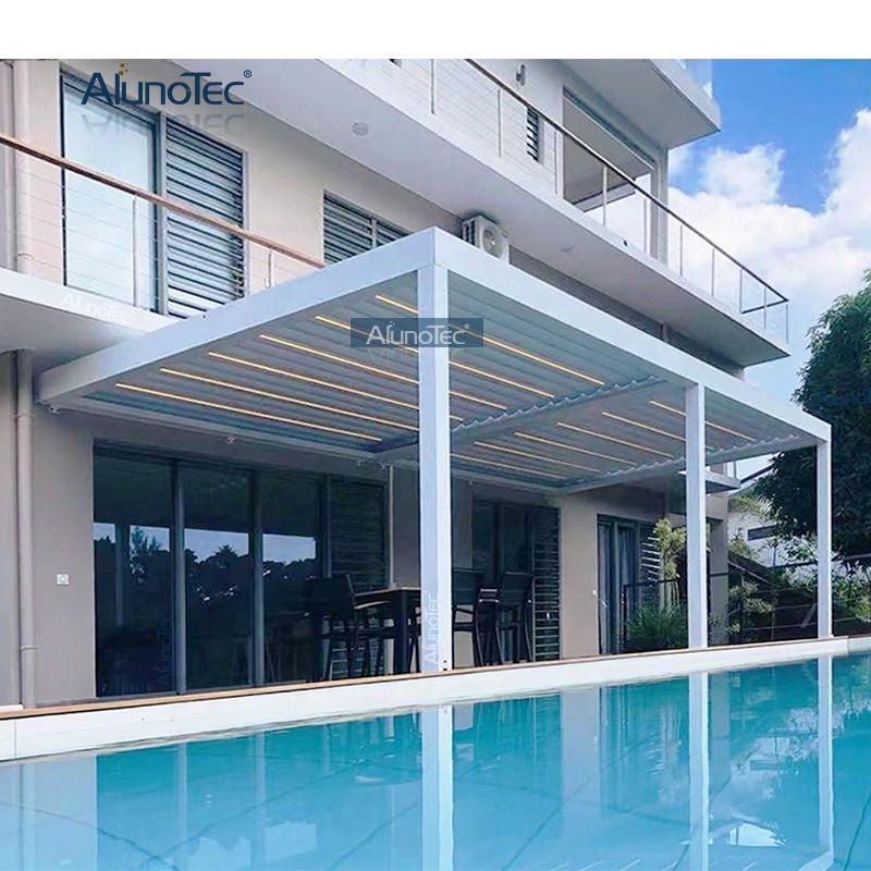 ALUNO Motorized Outdoor Aluminium Patio Cover Waterproof Canopy Louvered Roof Garden Pergola Gazebo