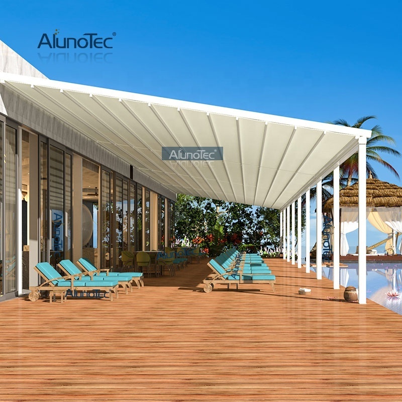 AlunoTec Outdoor Motorized Electric Retractable Canopy Aluminum Pergola Roof Awning  With Side Screen