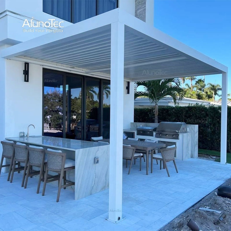 Four Seasons Waterproof Louvered Roof Patio Aluminum Pergolas 3x3m With Sides Electric Pergola Roof