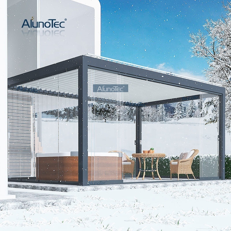 AlunoTec Waterproof Aluminum Outdoor Motorized Patio Cover Arches Louver Gazebo Garden Pergola