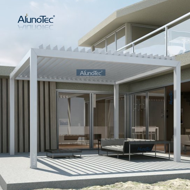 AlunoTec Louver Summer House Aluminium Pergolas Roof Modern Pergola Kitchen Gazebos with Led Light