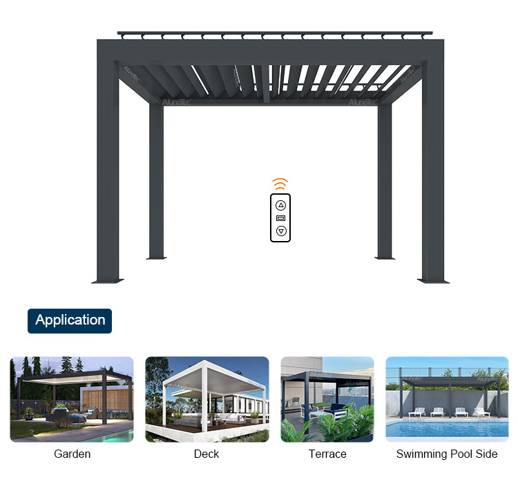 Outdoor Motorized Canopies Aluminum Gazebo Patio Cover Arches Arbours Louver Roof Waterproof Pergola