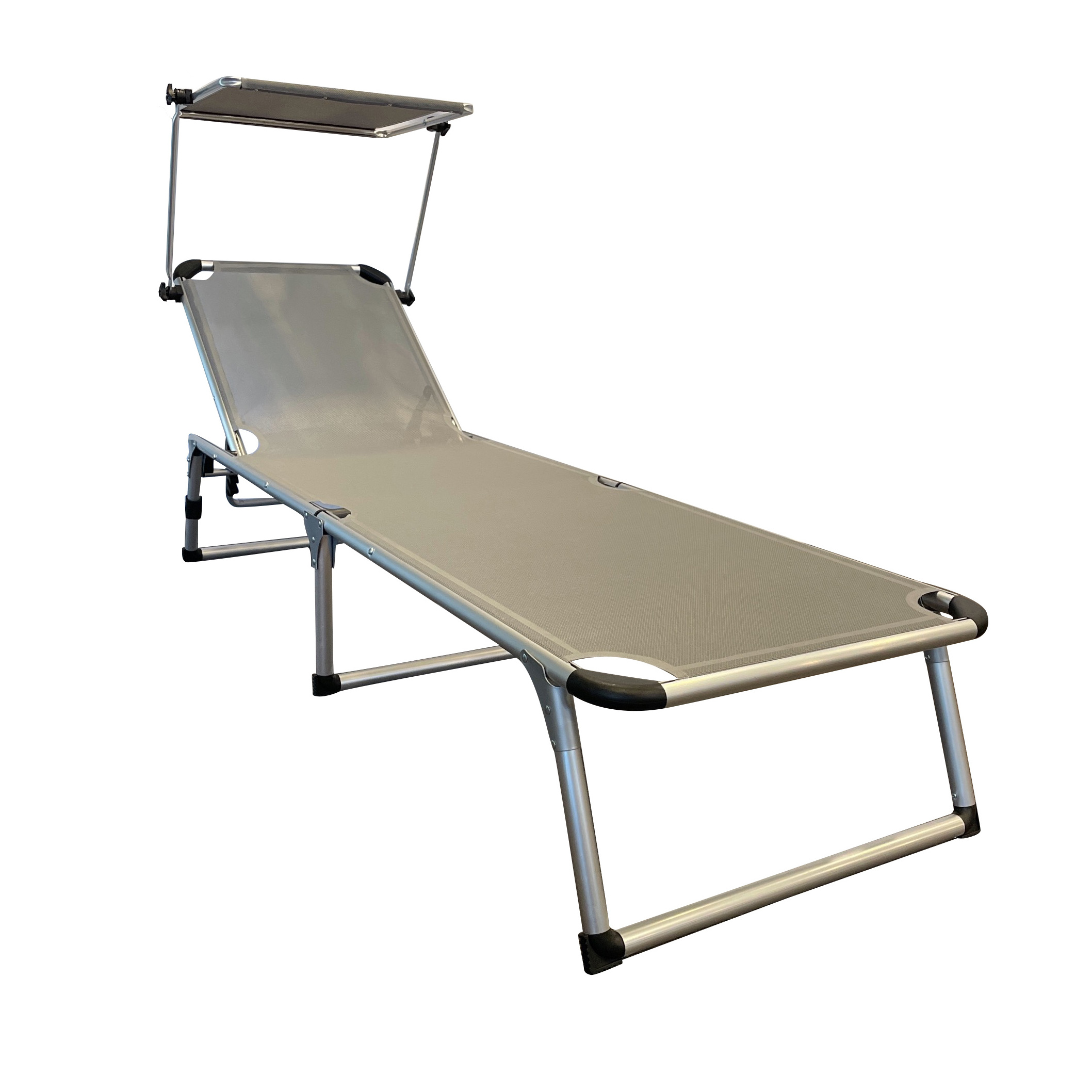 Outdoor Furniture Lightweight Beach Adjustable Backrest Lounge Folding Sun Bed With Canopy Sunshade