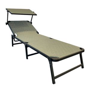 Factory Supply High Quality Lightweight Portable Folding Beach Chaise Sun Lounge Chair Folding Iron Bed