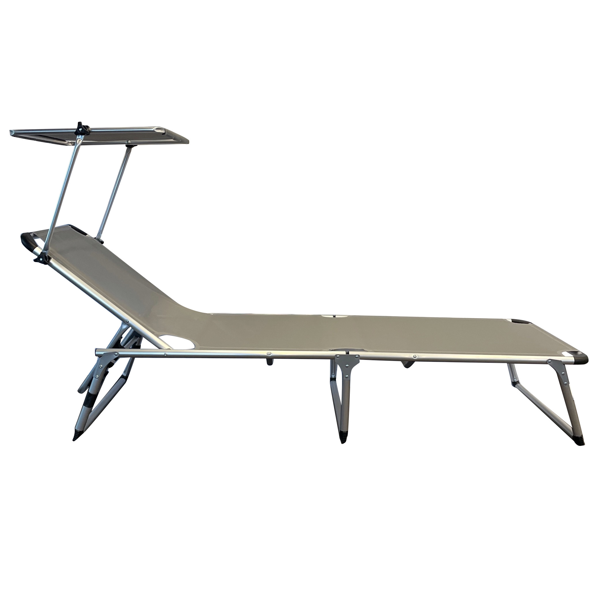 Outdoor Furniture Lightweight Beach Adjustable Backrest Lounge Folding Sun Bed With Canopy Sunshade